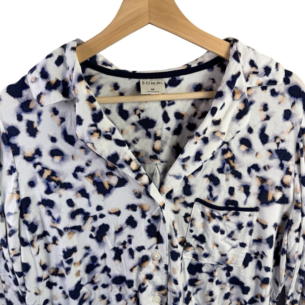 Soma Cool Nights Womens M Two-piece Long Sleeve Pajama Set Leopard Print Lounge - Picture 6 of 11